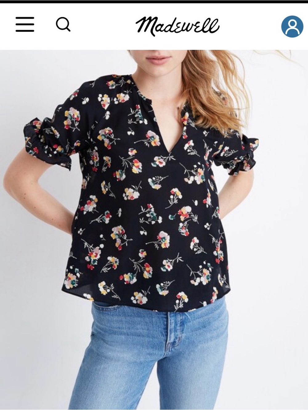 Madewell Silk Notched Ruffle-Cuff Top in Carnation Toss